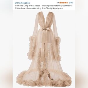 Elegant Sheer Tan Gown with Ruffle Details